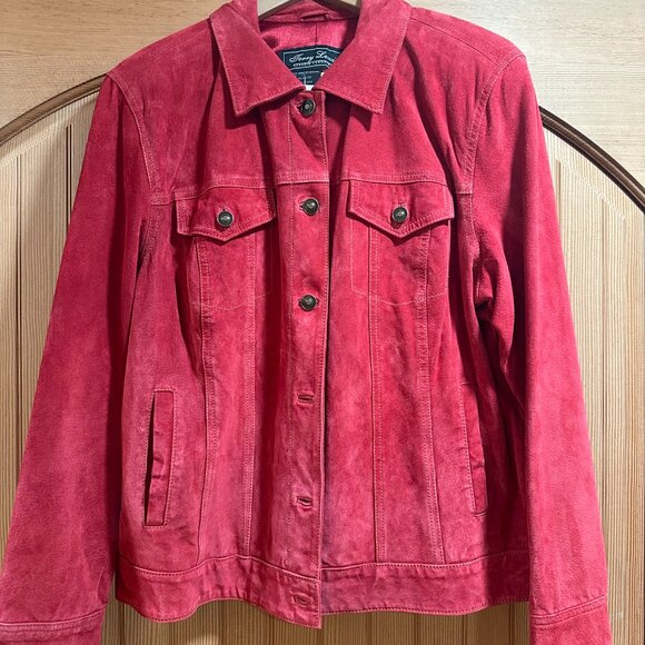 Terry Lewis Classic Luxuries Red Leather Suede Jacket Size Large EUC - Picture 2 of 9